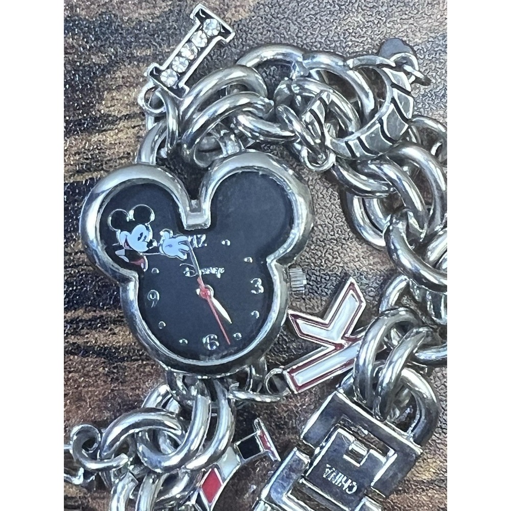 Vintage Disney Mickey Mouse‎ Watch Accutime Watch Corp Charm Bracelet Mickey